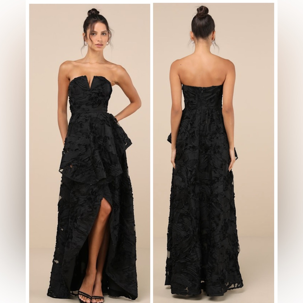 Lulus Majestic Glam Black Strapless Textured High-Low Maxi Dress Size Small NWT